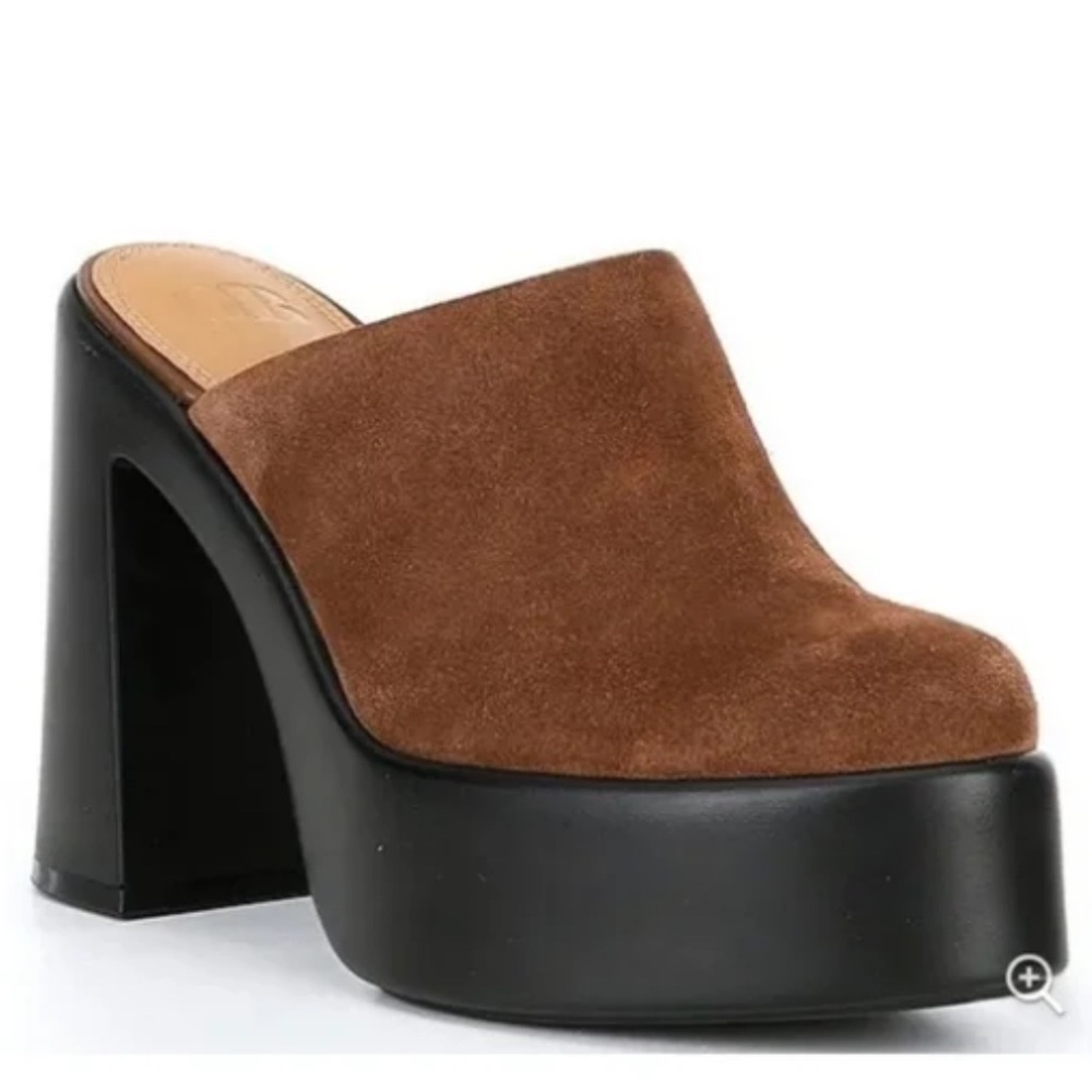 Gianni Bini Groovy Platform Brown and Black Mules Suede
